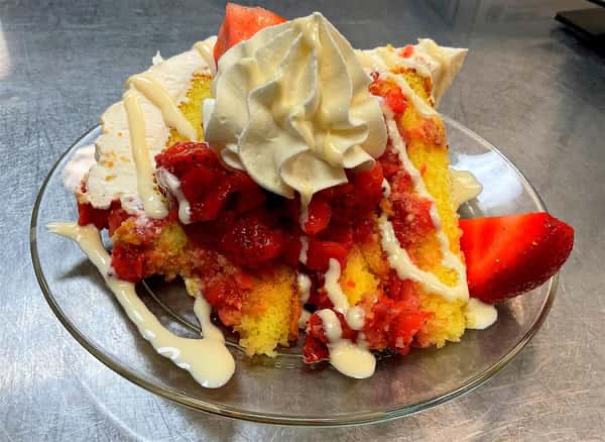 A slice of Something Different strawberry cake