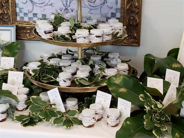 A tiered display prepared for a catered gathering