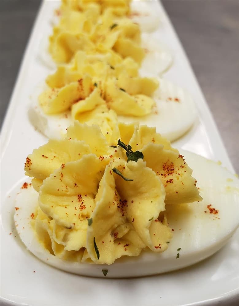 Deviled eggs prepared for sharing
