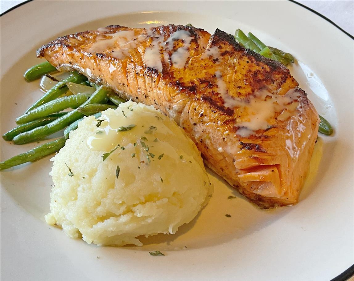 Grilled salmon and vegetables prepared by Something Different